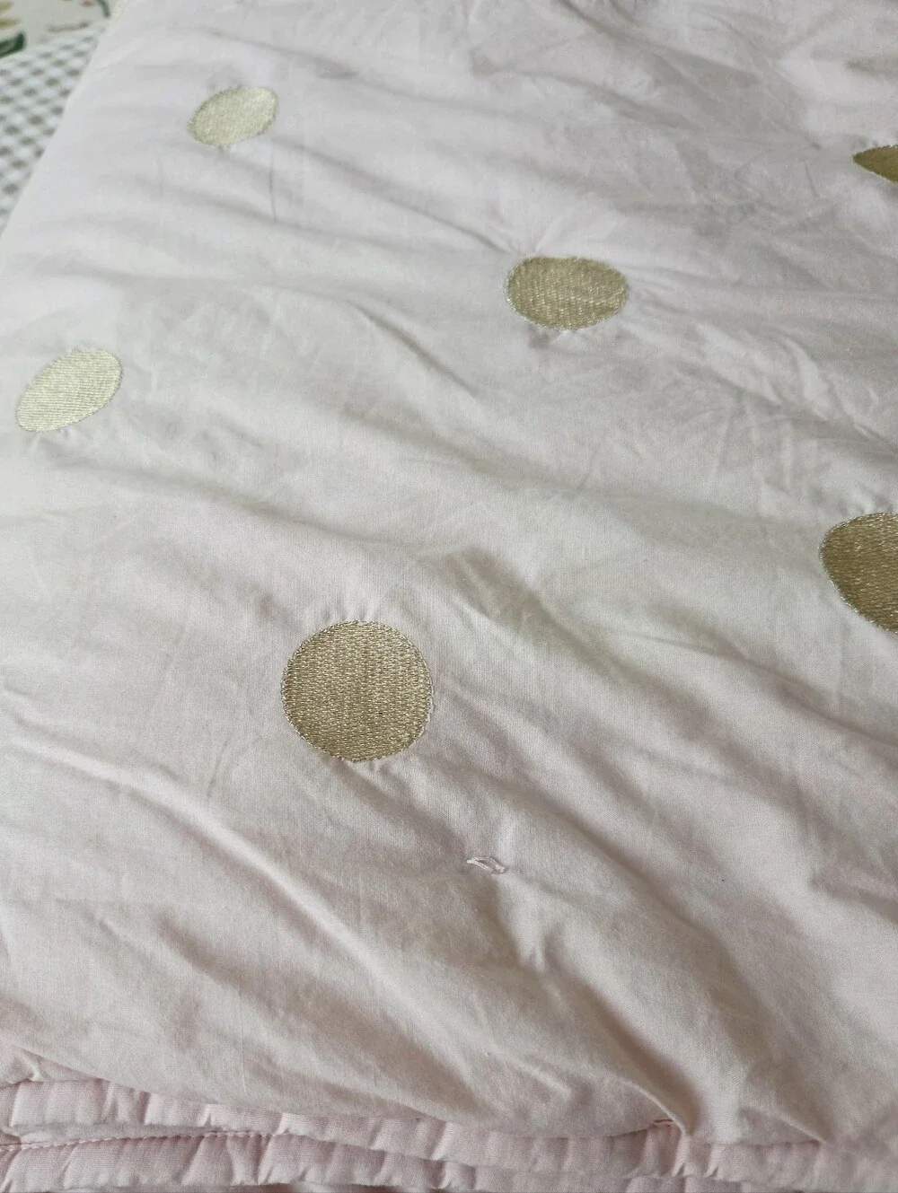 Pottery Barn Emily & Meritt Floral Duvet, Striped Shams + Gold Dot Quilt & Shams